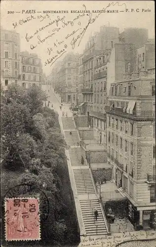 Ak Paris XVIII. Arrondissement Buttes-Montmartre, Escaliers Sainte Marie