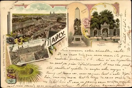 Litho Nancy Meurthe et Moselle, Monument Carnot, Fontaine d'Amphiteatre, vue generale