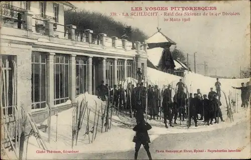 Ak Vosges, La Schlucht, Raid des Skieurs de la 41 Division, 1908