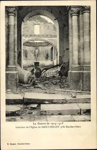 Ak Rambervillers Lothringen Vosges, Interieur de l'Eglise de Saint Benoit, Kriegszerstörungen, I. WK