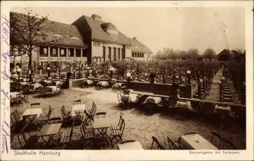 Ak Hamburg Nord Winterhude, Stadthalle im Stadtpark, Konzertgarten mit Terrassen