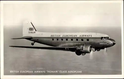 Ak Britisches Passagierflugzeug, British European Airways, Douglas DC 3, Pionair, G AGJW