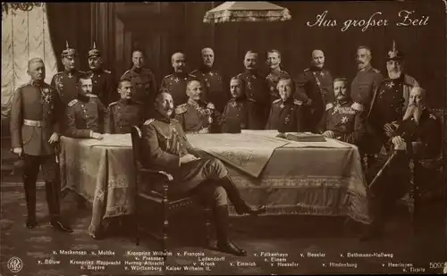 Ak Aus großer Zeit, Kaiser Wilhelm II., Prinzen, Generalstab, Hindenburg, Ludendorff