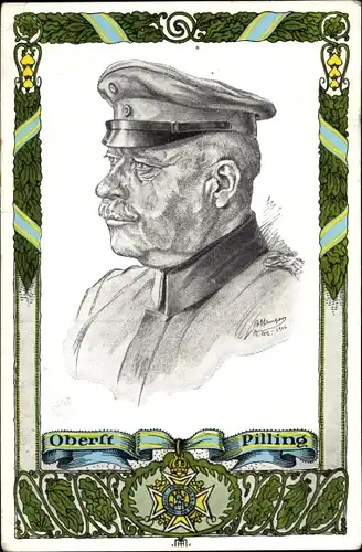 Passepartout Ak Oberst Pilling, 106. Infanterie Regiment, KS. 7. Inf. Rgt., Portrait, Orden