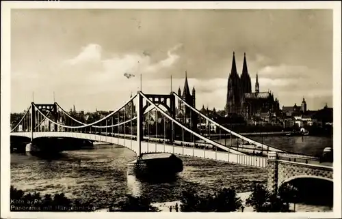 Ak Köln am Rhein, Panorama mit Hängebrücke