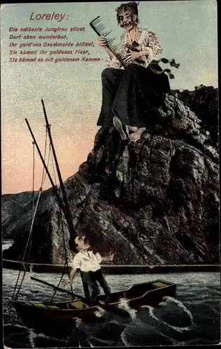 Ak Sankt Goarshausen am Rhein, Loreley, Die schönste Jungfrau sitzet dort oben wunderbar
