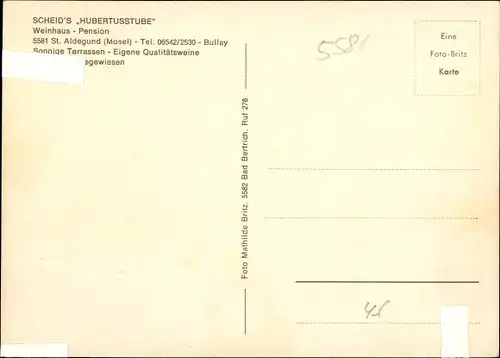 Ak Sankt Aldegund an der Mosel, Weinhaus Scheid's Hubertusstube