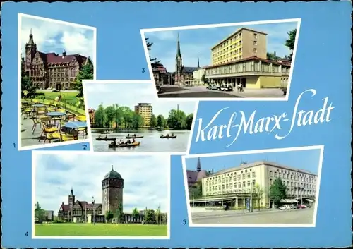 Ak Karl Marx Stadt Chemnitz, Rathaus, Hochhaus, Theaterplatz, Roter Turm, Hotel Chemnitzer Hof