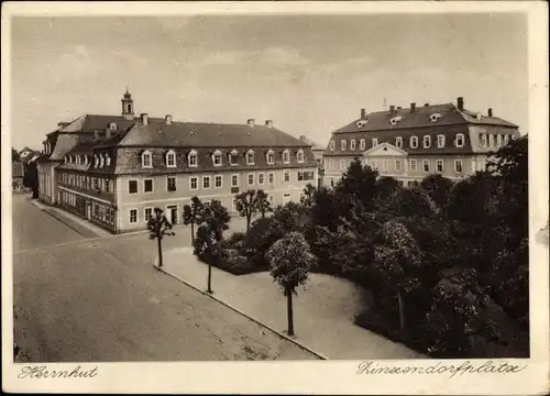 Ak Herrnhut in der Oberlausitz Sachsen, Zinzendorfplatz