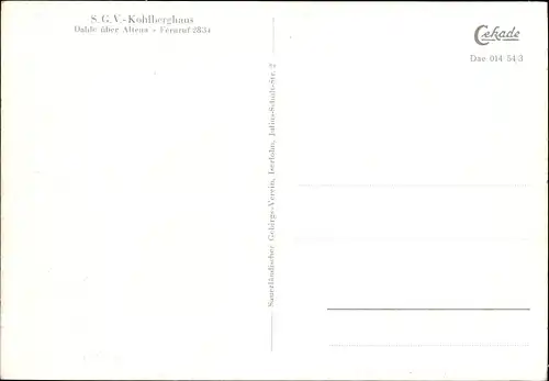 Ak Dahle Altena im Sauerland, S. G. V. Kohlberghaus und Ehrenmal, Luftbild