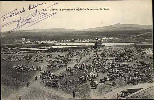 Ak Fès Fez Marokko, Convoi se preparant a rejoindre la colonne de Taza