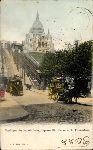 Ak Paris XVIII. Arrondissement Buttes-Montmartre, Basilique du Sacre Coeur, Square St. Pierre