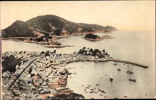 Ak Tomonoura Tomonotsu Hiroshima Japan, Bucht und Hafen