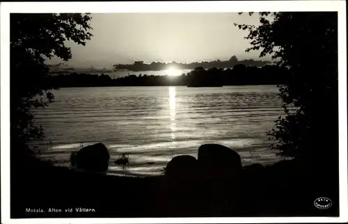 Ak Motala Schweden, Afton vid Vättern