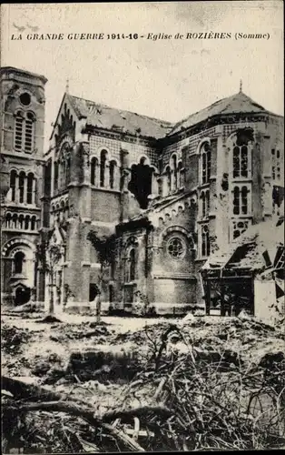 Ak Rosières Somme, L'Eglise, Kriegszerstörungen, I. WK