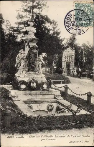 Ak Abbeville Somme, Cimetiere, Monument de l'Amiral Courbet par Fontaine