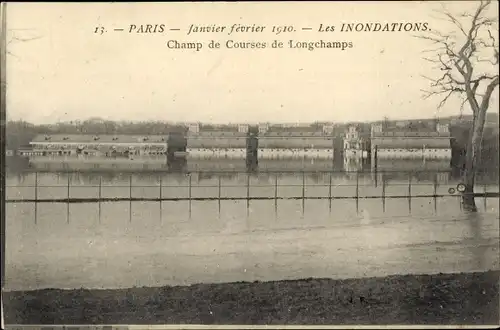Ak Paris, Les Inondations, Champ de Courses de Longchamps, 1910