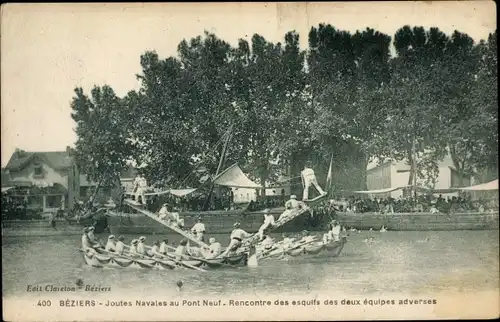Ak Béziers Hérault, Joutes Navales au Pont Neuf