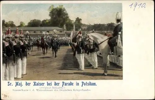 Ak Potsdam, Kaiser Wilhelm II. bei der Parade, Waisenhäuser des Deutschen Kriegerbundes