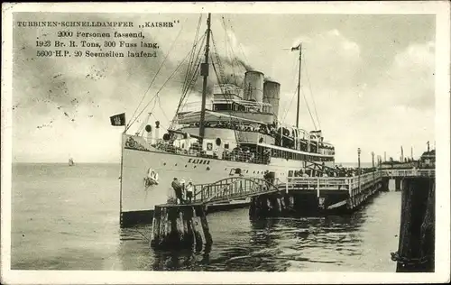 Ak Nordseebad Cuxhaven, Turbinen Schnelldampfer Kaiser, Hafen