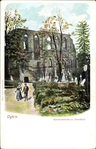 Künstler Ak Oybin in Sachsen, Die Klosterkirche mit Friedhof