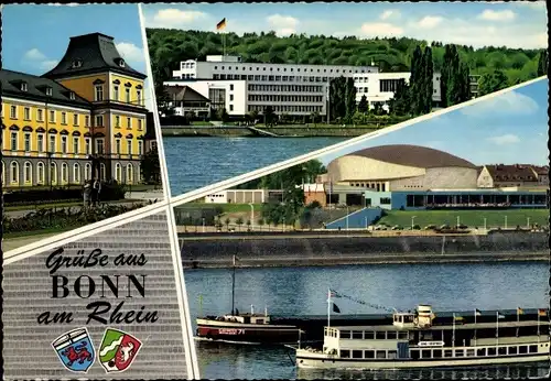 Ak Bonn am Rhein, Universität, Bundeshaus, Beethovenhalle, Rhein, Boote