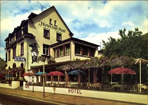 Ak Assmannshausen Rüdesheim am Rhein, Hotel Cafe Post, Rheinterrassen