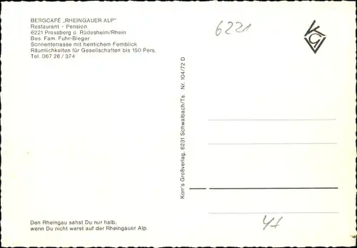 Künstler Ak Presberg Rüdesheim am Rhein, Bergcafe Rheingauer Alp