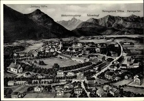 Ak Bad Heilbrunn in Oberbayern, Gesamtansicht, Bergkette