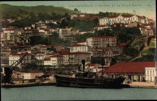 Ak Philippeville Skikda Algerien, Le Port et la ville haute