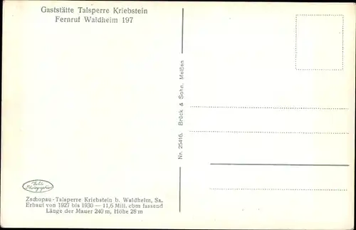 Ak Kriebstein Mittelsachsen, Gaststätte Talsperre Kriebstein