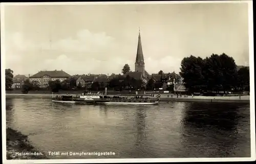 Foto Ak Holzminden an der Weser, Teilansicht mit Dampferanlegestelle