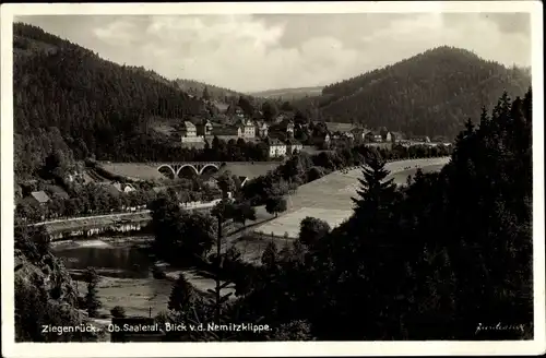 Ak Ziegenrück an der Saale Thüringen, Blick von der Nemitzklippe auf den Ort