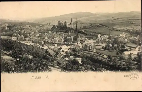 Ak Mylau Reichenbach im Vogtland, Totalansicht der Ortschaft, Schloss
