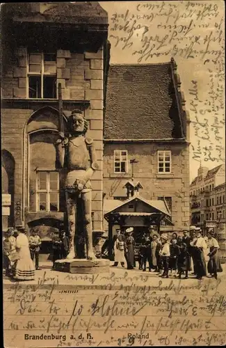 Ak Brandenburg an der Havel, Roland vor dem Rathaus