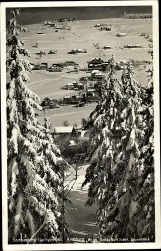 Ak Aschberg Klingenthal im Vogtland Sachsen, Ortsansicht im Winter