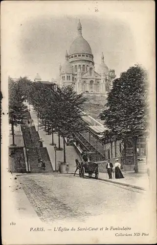 Ak Paris XVIII. Arrondissement Buttes-Montmartre, L'Eglise du Sacre Coeur, Funiculaire