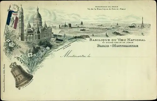 Litho Paris XVIII., Basilique du Voeu National au Sacre Coeur de Jesus, Panorama, Glocke