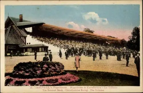 Ak Deauville La Plage Fleurie Calvados, Les Tribunes, Hippodrome de Clairefontaine