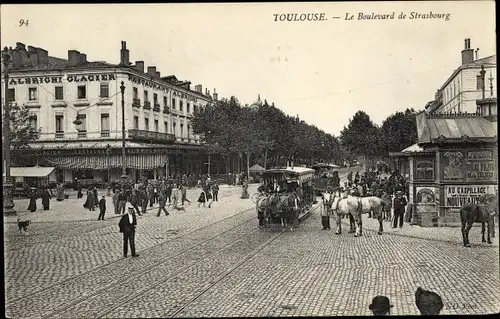 Ak Toulouse Haute Garonne, Le Boulevard de Strasbourg, Pferdebahn