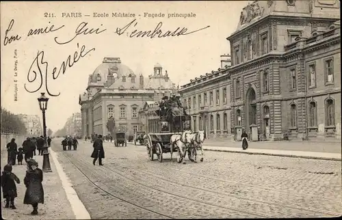 Ak Paris VII, Ecole Militaire, Façade principale, Kutsche