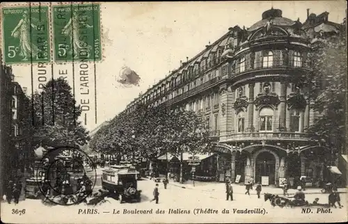Ak Paris IX, Theatre de Vaudeville, Mercedes Omnibus, Le Boulevard des Italiens