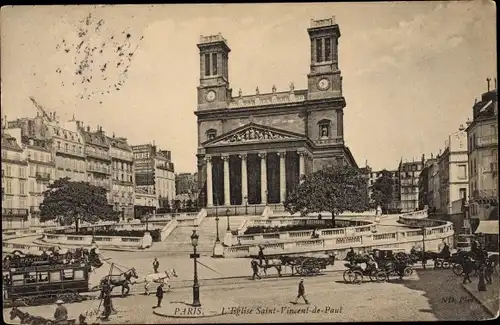 Ak Paris X, Eglise St-Vincent-de-Paul, Pferdebahn