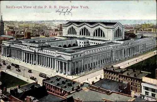 Ak New York City USA, Bord's eye View of the P.R.R. Depot