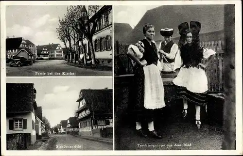 Ak Altenheim Neuried in Baden Württemberg, Trachtengruppe aus dem Ried, Straßenansicht