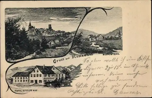 Litho Blumenthal Hellenthal in der Eifel, Gesamtansicht, Hotel Eifeler Hof