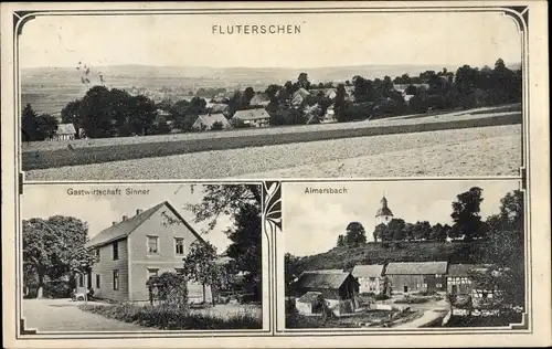 Ak Fluterschen im Westerwald, Panorama, Gastwirtschaft Sinner, Almersbach, Kirche