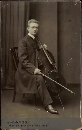 Foto Musiker Paul Moth ? mit Cello, Portrait, Zwicker