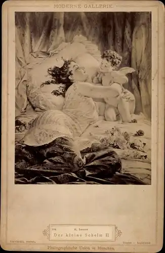 Foto Gemälde Der kleine Schelm II, Frau im Bett, Engel, Moderne Gallerie