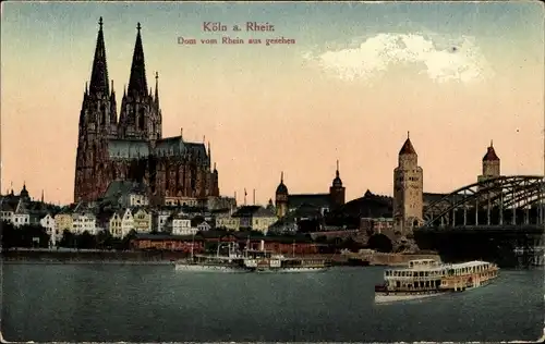 Ak Köln am Rhein, Dom vom Rhein aus gesehen, Dampfer